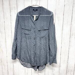 Madewell Top Women Size XS Gray Polka Dot Sheer Long Sleeve Button Down Blouse